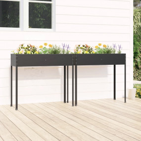 Garden Planter Set of 2 Anthracite Galvanized Steel Lar...