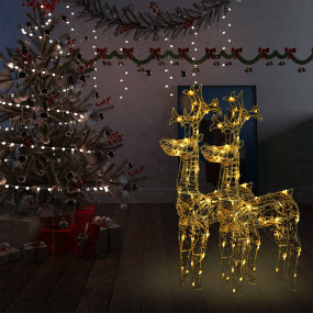 Reindeer Christmas Decoration Set of 2 Warm White Acryl...
