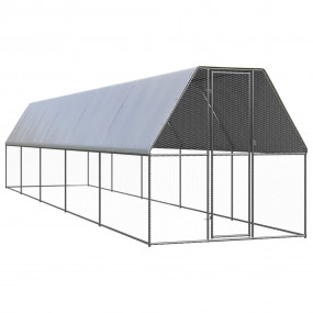Chicken Cage Silver & Silver Grey Galvanized Steel Extr...