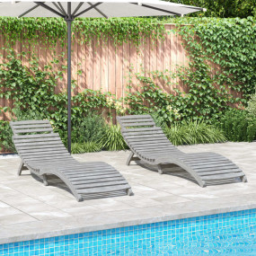 Sun Lounger Set of 2 Grey Solid acacia wood