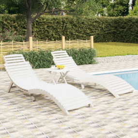 Sun Lounger Set of 2 White Solid Acacia wood Foldable