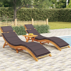 Sun Lounger Set of 2 Dark Grey Solid acacia wood Regula...