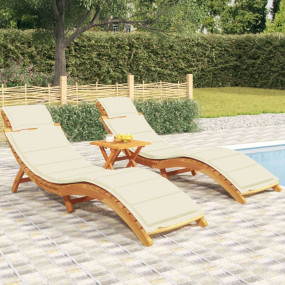 Sun Lounger Set of 2 Cream Solid acacia wood Adult Size