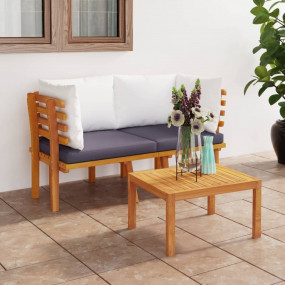 Garden Sofa Dark grey and white cushions, natural wood