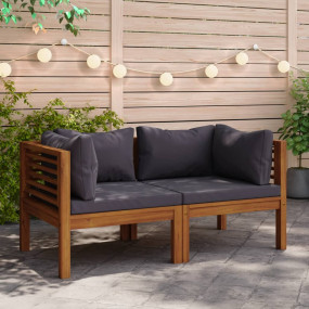 Corner Sofa Dark grey Solid acacia wood, 100% polyester...