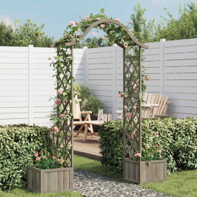 Wooden Garden Arch Grey Solid Firwood Large Decorative ...