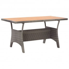 Garden Table Grey Solid Acacia Wood, PE Rattan, Powder-...