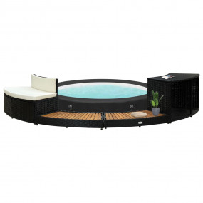 Spa Surround Black Solid acacia wood, poly rattan, stee...