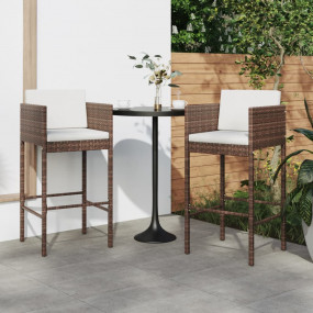 Bar Stool Set of 2 Brown Poly rattan Medium Tough Bar S...