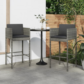 Bar Stool Set of 2 Grey Poly rattan Standard Light Weig...
