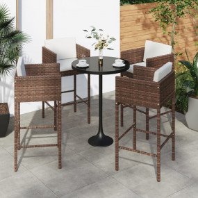 Bar Stool Set of 4 Brown Poly Rattan, Powder-Coated Ste...