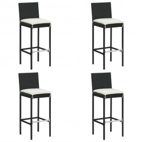 Bar Stool Set of 4 Black and cream Poly rattan Counter ...