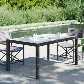 Garden Table Black Tempered Glass, Poly Rattan, Powder-...