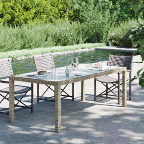 Garden Table Grey Poly rattan, powder-coated steel, tem...