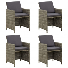Garden Chair Set of 4 Grey PE rattan, powder-coated ste...