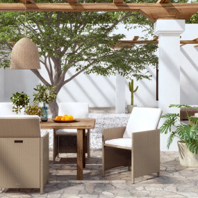 Garden Chair Set of 4 Beige and Cream White
