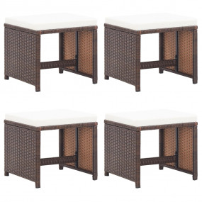 Garden Stool Set of 4 Brown PE Rattan Standard Garden S...