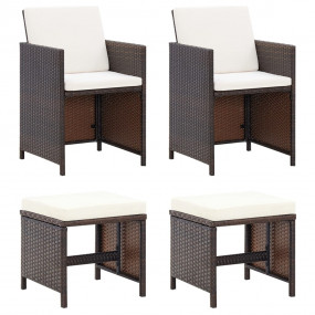 Garden Chair And Stool Set of 4 Brown PE rattan Medium ...