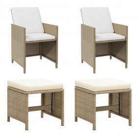Garden Chair With Stool Set of 4 Beige PE rattan