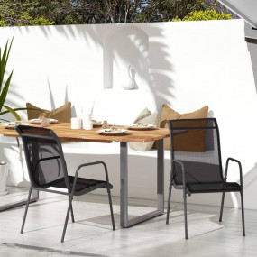 Garden Chair Set of 2 Black and anthracite Steel and Te...
