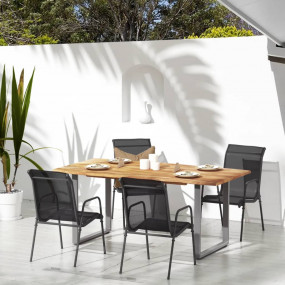 Garden Chair Set of 4 Black and Anthracite Steel Standa...