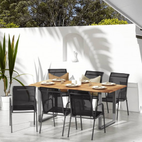 Garden Chair Set of 6 Black and anthracite Steel, Texti...