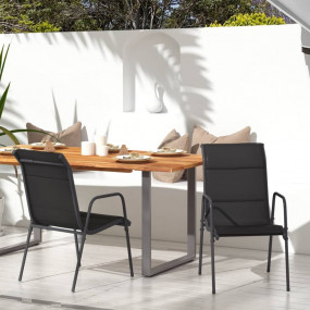 Garden Chair Set of 2 Black and Anthracite Steel and Te...