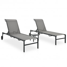 Sun Lounger Grey Textilene and Steel Large Adjustable A...