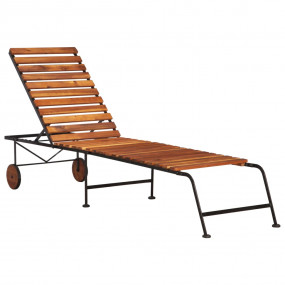 Patio Sun Lounger Natural wood and black steel