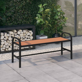 Garden Bench Brown and Black Steel, WPC Medium