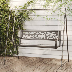 Garden Swing Bench Black Steel, Plastic Medium Hanging ...