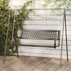 Garden Swing Bench Black Steel and Plastic Medium Durab...