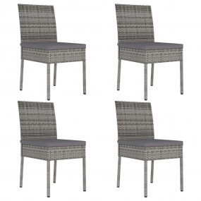 Dining Chair Set of 4 Grey Poly Rattan Standard Light W...