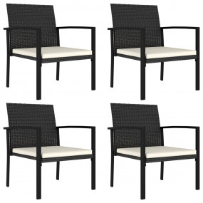 Garden Dining Chair Set of 4 Black Poly Rattan, Powder-...