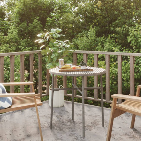 Tea Table Grey PE Rattan, Powder-Coated Steel, PP Board