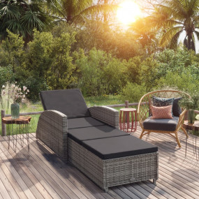 Sun Lounger Grey, Dark grey PE rattan, Powder-coated st...