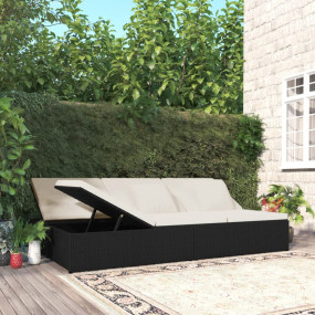 Patio Sun Bed Black PE rattan Double