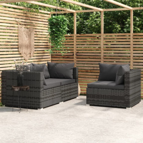 Garden Lounge Set Gray PE rattan, powder-coated steel, ...