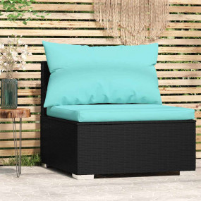 Garden Middle Sofa Black PE rattan, powder-coated steel...