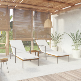 Sun Lounger With Table Set of 3 Brown Poly rattan Large