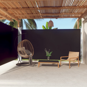 Side Awning Black Polyester, Steel, Aluminum Large Retr...