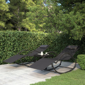 Sun Lounger Set of 2 Black Powder-coated steel, Textile...