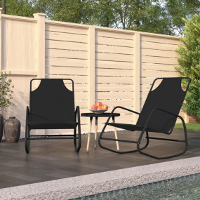 Sun Lounger Set of 2 Black Powder-coated steel, textile...
