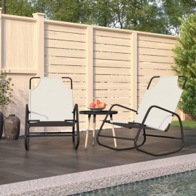 Sun Lounger Set of 2 Cream Strong Powder-coated steel, ...