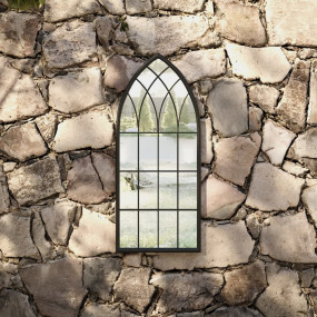 Garden Mirror Black Iron, Glass 27.6 x 11.8 in Decorati...