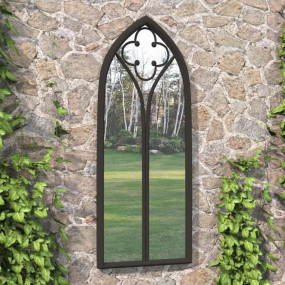 Garden Mirror Black Iron, Glass 27.6x11.8 in Decorative...