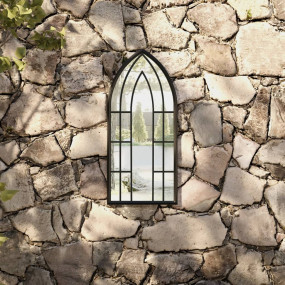Garden Mirror Black Iron, Glass 27.6 x 11.8 in Decorati...