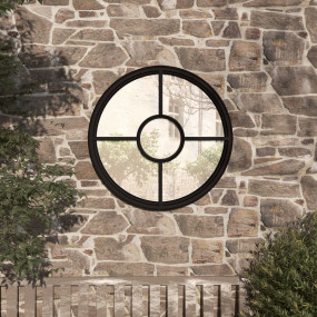 Round Garden Mirror Black Iron Medium Decorative Inlays...