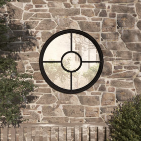 Round Garden Mirror Black Iron 23.6 in diameter Decorat...
