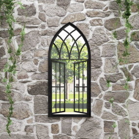 Garden Mirror Black Iron, Glass 39.4 x 17.7 in Decorati...